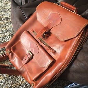 Genuine leather backpack with laptop compartment